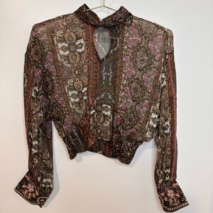 Zara long sleeve blouse with embroidery and beads